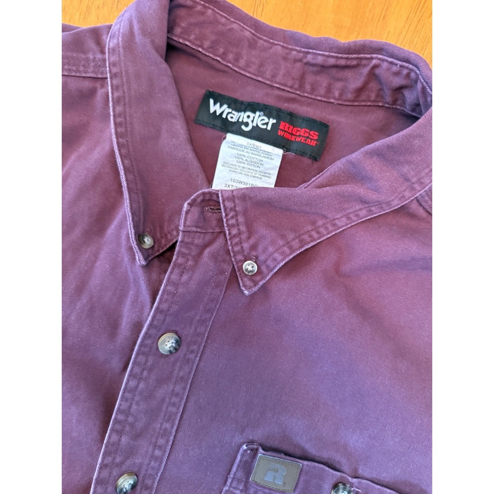 Wrangler Riggs Workwear Mens 3XT Burgundy Cotton Long Sleeve Button Down Shirt